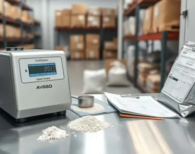 Alat analisa kelembaban portable menguji sampel material granular dengan hasil digital, siap mencegah batch bermasalah di penerimaan.
