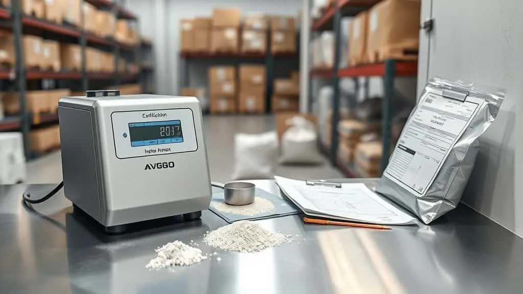 Alat analisa kelembaban portable menguji sampel material granular dengan hasil digital, siap mencegah batch bermasalah di penerimaan.