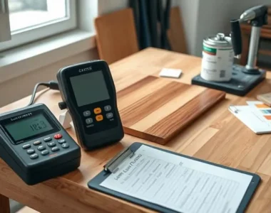 alat ukur kilap portable dan bench di workshop furnitur untuk hasil akhir permukaan berkualitas