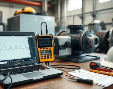 Sampling getaran lapangan menggunakan vibration collector dan akselerometer pada motor pompa industri untuk audit K3.