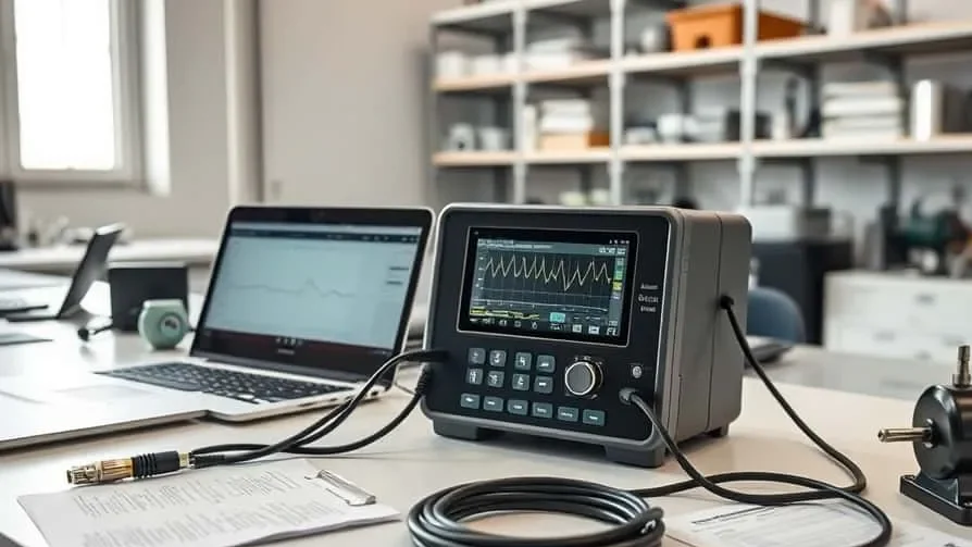 Alat uji getaran portable mengkalibrasi sensor akselerometer dengan vibration calibrator di laboratorium KAN