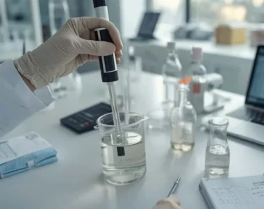 Pemilik laundry memeriksa botol detergen cair yang terpisah, menyorot masalah formulasi dan variasi kekentalan (encer vs gel)