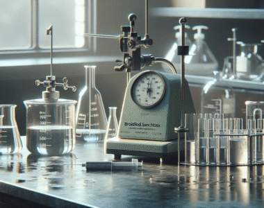 Brookfield viscometer measuring hand sanitizer viscosity for quality control in a lab.