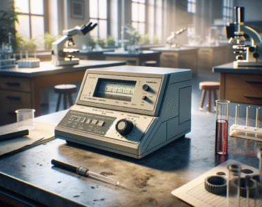 Close-up of a colorimeter instrument on a clinical laboratory bench, demonstrating its practical use in a hospital lab setting.