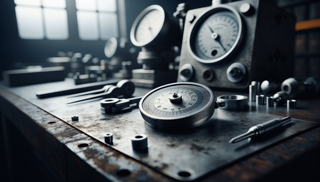 Alat ukur kekasaran permukaan logam dengan alat presisi di bengkel, menunjukkan pengaruh suhu pada material.