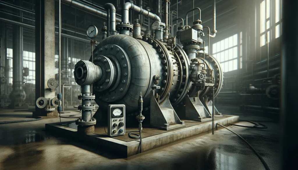 Probe on centrifugal pump bearing housing monitoring vibration standards for palm oil mill machinery.
