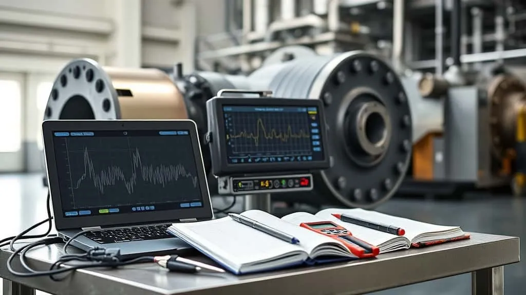 Vibration analyzer portable dengan sensor akselerometer untuk pemantauan getaran turbin dan pompa di PLTA.
