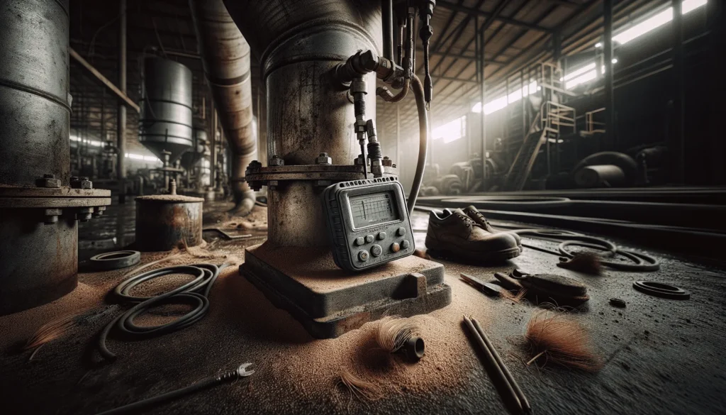 Pemantauan kondisi mesin pabrik sawit menggunakan vibration meter pada pipa baja berkarat untuk predictive maintenance
