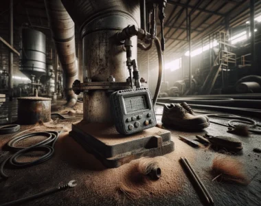 Pemantauan kondisi mesin pabrik sawit menggunakan vibration meter pada pipa baja berkarat untuk predictive maintenance