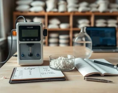 Colorimeter digital mengukur warna gula kelapa putih secara presisi dan objektif untuk kendali mutu.