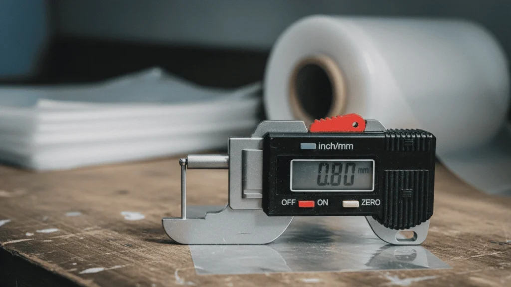 Thickness meter amtast measuring translucent plastic sheet thickness for industry QC standards