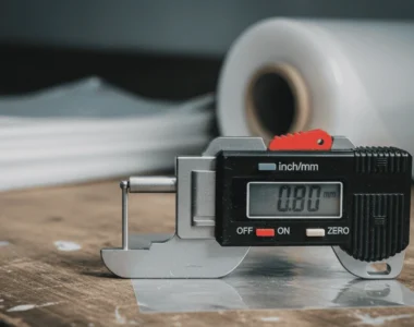 Thickness meter amtast measuring translucent plastic sheet thickness for industry QC standards