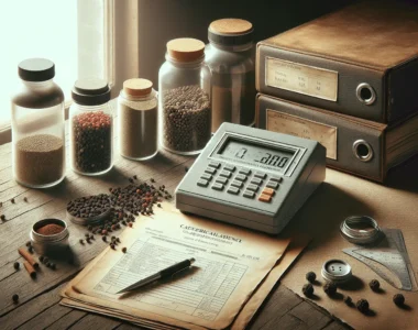 Water activity meter measuring spices on a quality control desk for FSSC22000 certification.